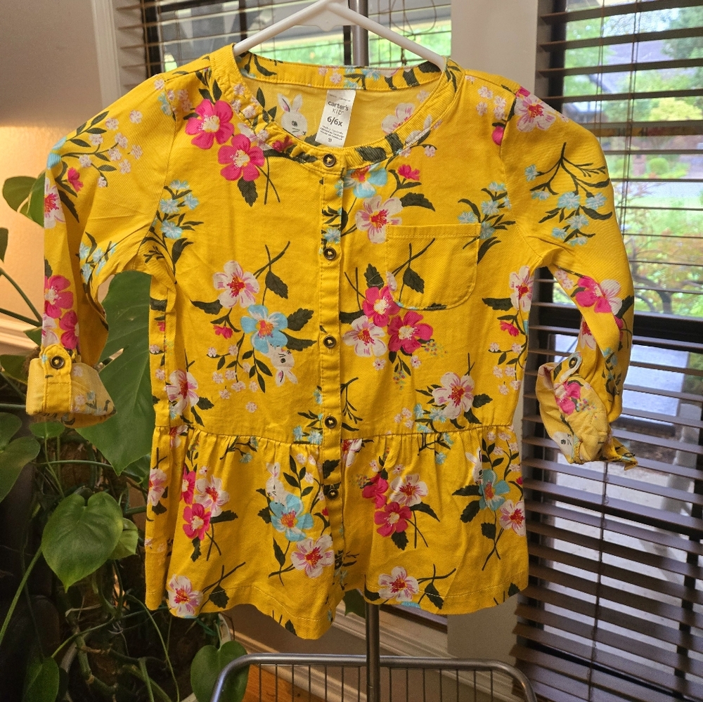 🖤5/$25🐝 Carters 6x Girls Smocked Rosette Floral Blouse Dress 🎀 like NEW